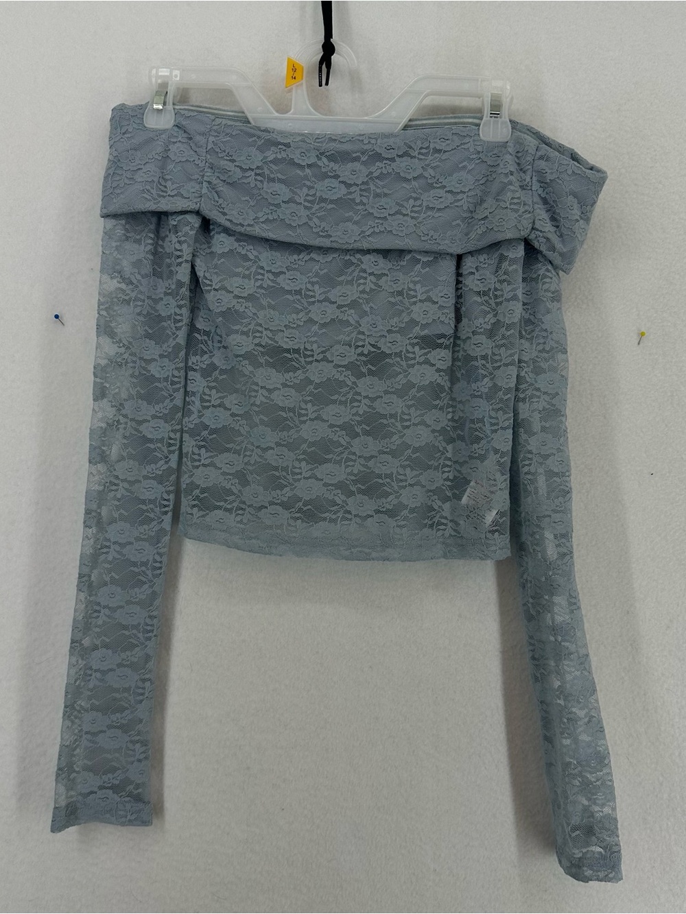 Edikted Off Shoulder Floral Lace Long Sleeve Crop Top Women’s Small Blue NWT